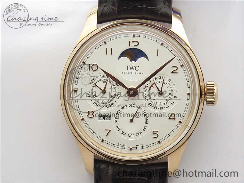 Portugieser Perpetual Calendar IW503302 RG V9F 1:1 Best Edition White Dial on Brown Leather Strap A52615