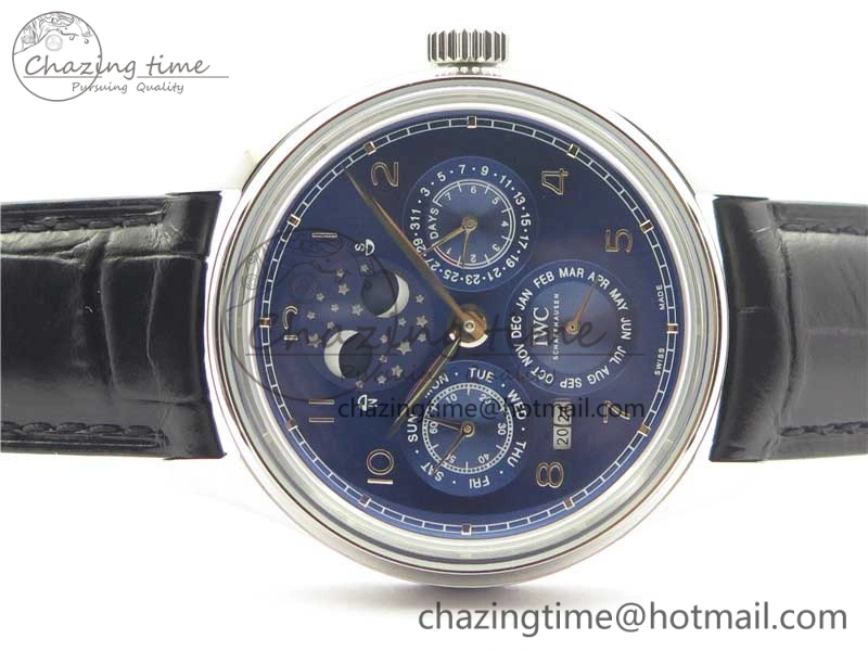Portugieser Perpetual Calendar IW503401 V9F 1:1 Best Edition Blue Dial on Black Leather Strap A52615