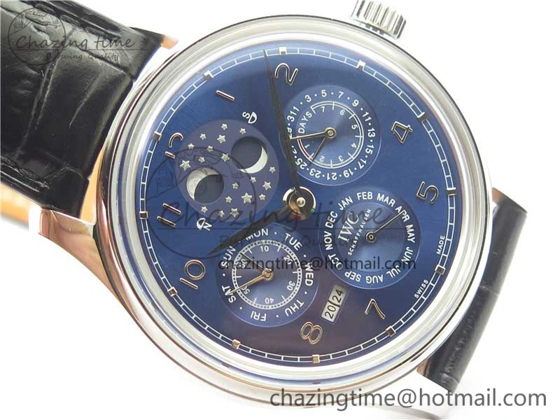Portugieser Perpetual Calendar IW503401 V9F 1:1 Best Edition Blue Dial on Black Leather Strap A52615