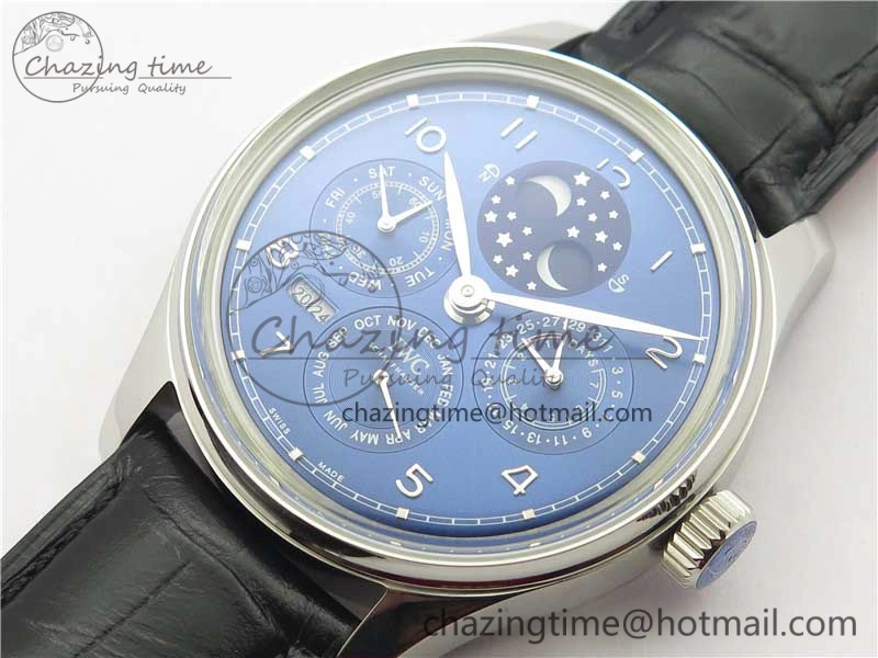 Portugieser Perpetual Calendar IW503401 V9F 1:1 Best Edition Blue Dial on Black Leather Strap A52615