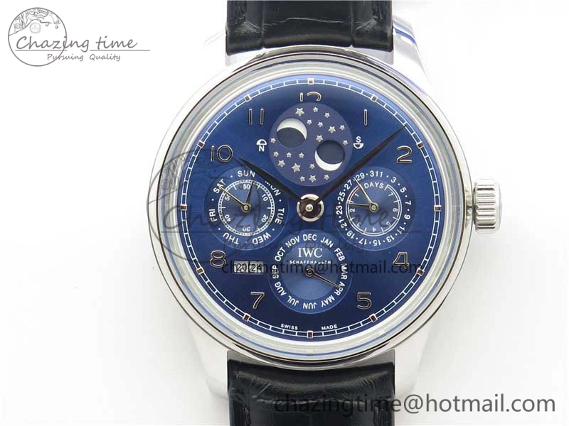 Portugieser Perpetual Calendar IW503401 V9F 1:1 Best Edition Blue Dial on Black Leather Strap A52615