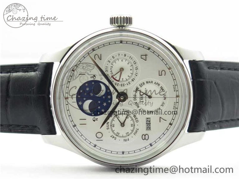 Portugieser Perpetual Calendar IW503406 V9F 1:1 Best Edition Silver Dial on Black Leather Strap A52615