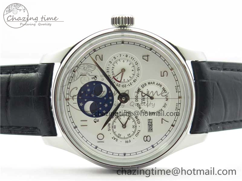 Portugieser Perpetual Calendar IW503406 V9F 1:1 Best Edition Silver Dial on Black Leather Strap A52615
