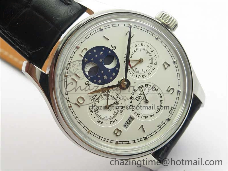 Portugieser Perpetual Calendar IW503406 V9F 1:1 Best Edition Silver Dial on Black Leather Strap A52615