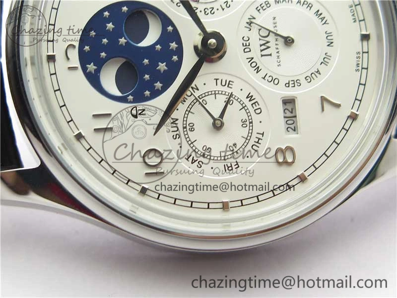 Portugieser Perpetual Calendar IW503406 V9F 1:1 Best Edition Silver Dial on Black Leather Strap A52615