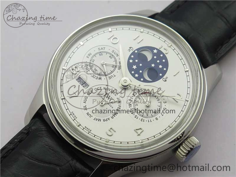 Portugieser Perpetual Calendar IW503406 V9F 1:1 Best Edition Silver Dial on Black Leather Strap A52615