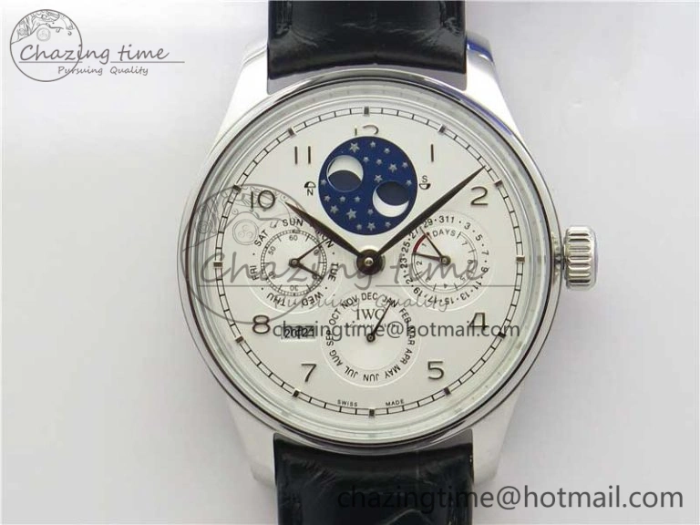Portugieser Perpetual Calendar IW503406 V9F 1:1 Best Edition Silver Dial on Black Leather Strap A52615