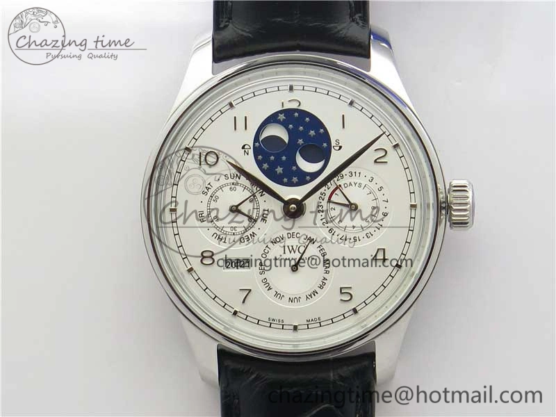 Portugieser Perpetual Calendar IW503406 V9F 1:1 Best Edition Silver Dial on Black Leather Strap A52615