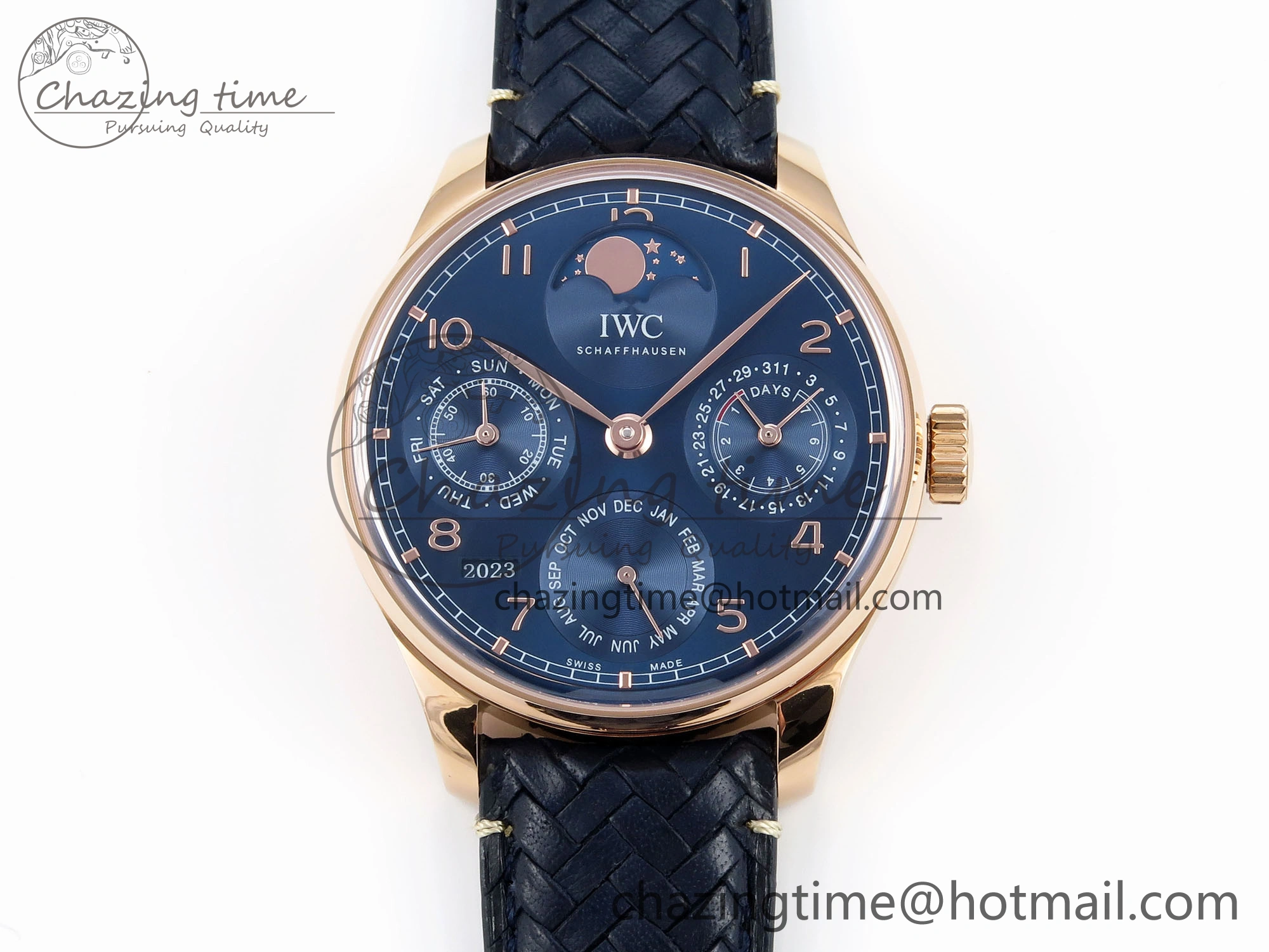 Portugieser Perpetual Calendar RG 5033 APSF 1:1 Best Edition Blue Dial on Black Leather Strap A52610 Clone