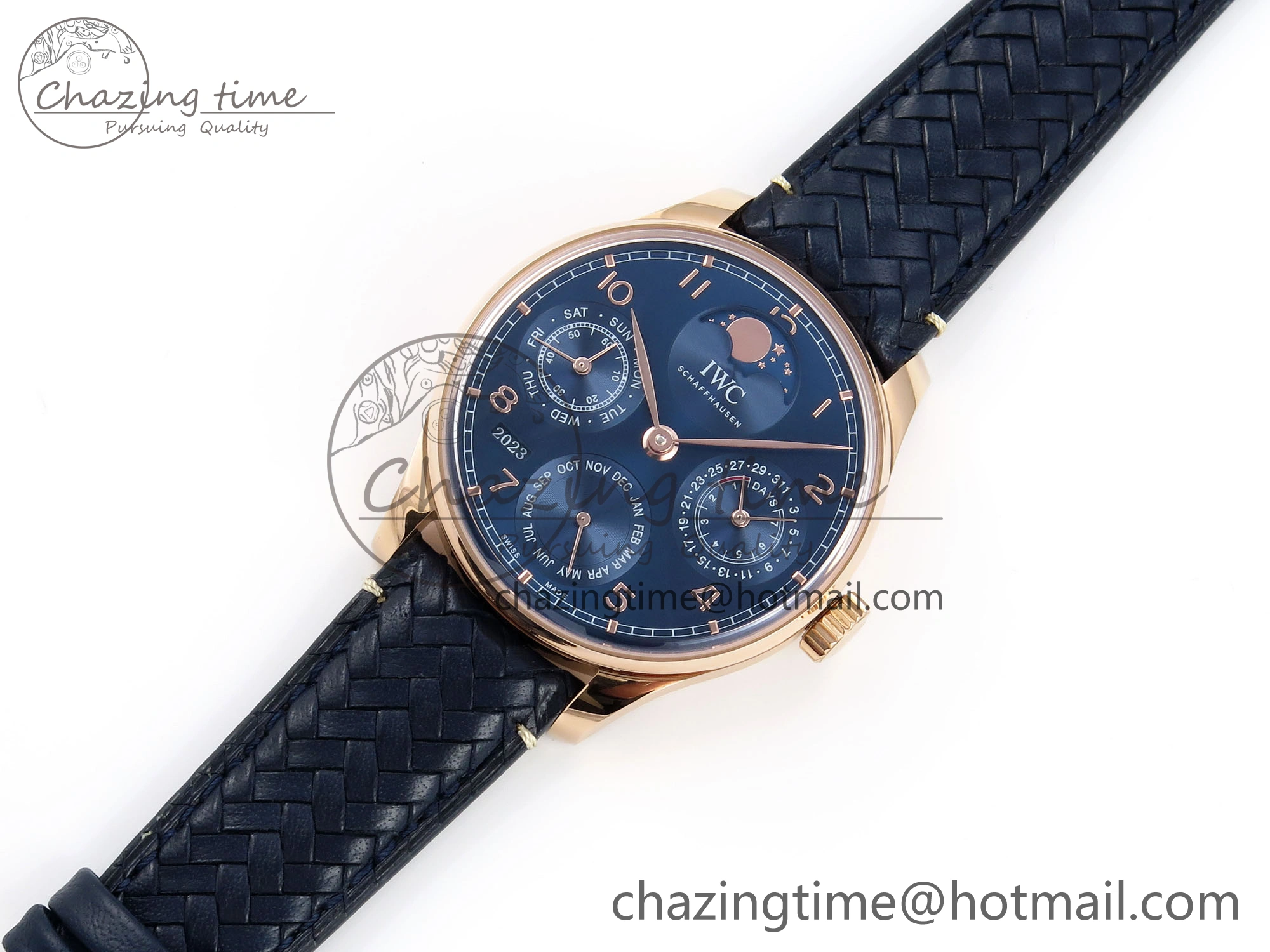 Portugieser Perpetual Calendar RG 5033 APSF 1:1 Best Edition Blue Dial on Black Leather Strap A52610 Clone