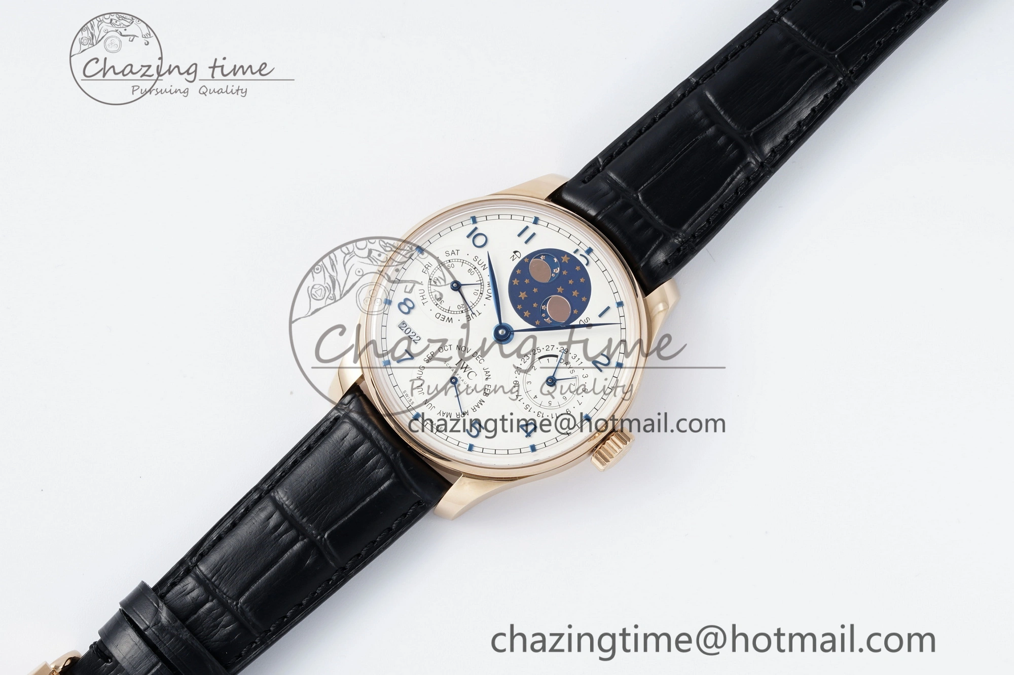 Portugieser Perpetual Calendar RG 5033 APSF 1:1 Best Edition White Dial on Black Leather Strap A52610 Clone