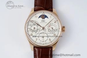 Portugieser Perpetual Calendar RG 5033 APSF 1:1 Best Edition White Dial on Brown Leather Strap A52610 Clone