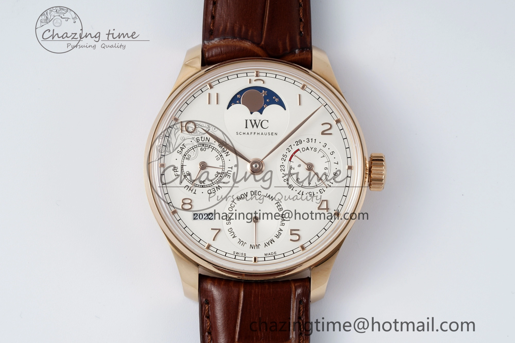 Portugieser Perpetual Calendar RG 5033 APSF 1:1 Best Edition White Dial on Brown Leather Strap A52610 Clone