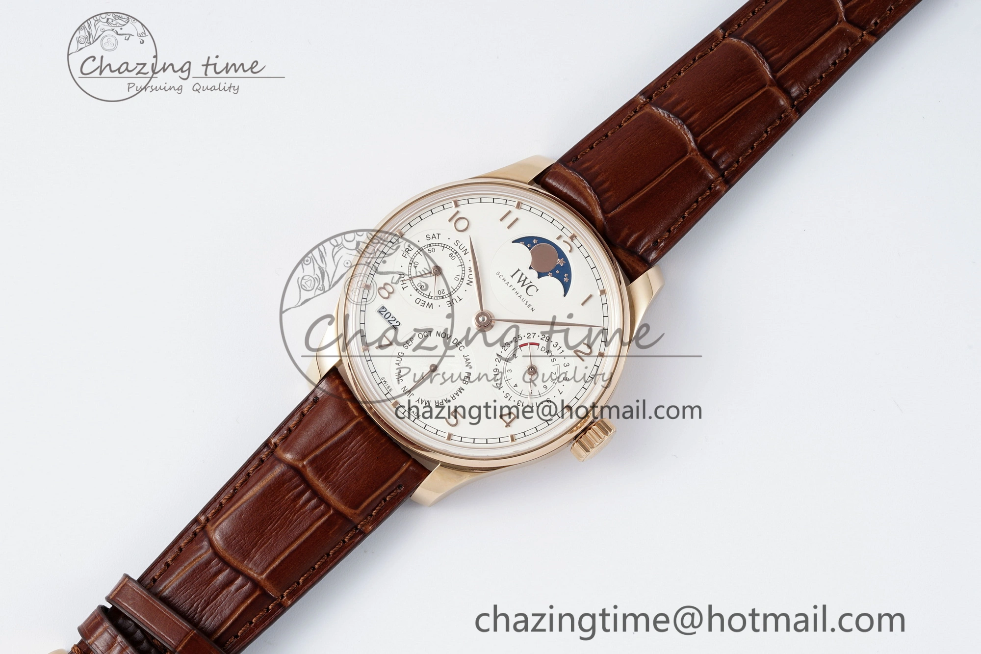 Portugieser Perpetual Calendar RG 5033 APSF 1:1 Best Edition White Dial on Brown Leather Strap A52610 Clone