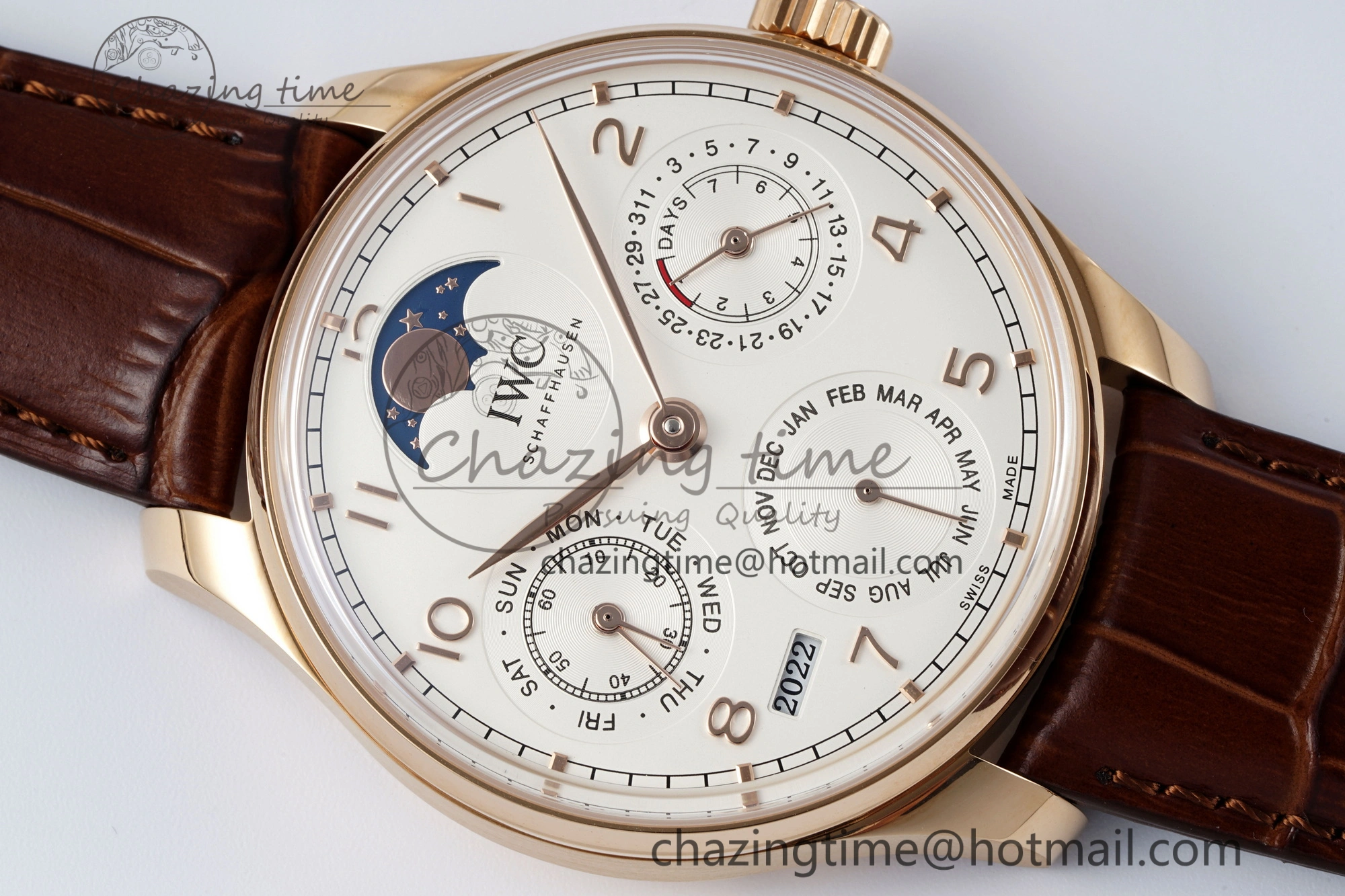 Portugieser Perpetual Calendar RG 5033 APSF 1:1 Best Edition White Dial on Brown Leather Strap A52610 Clone