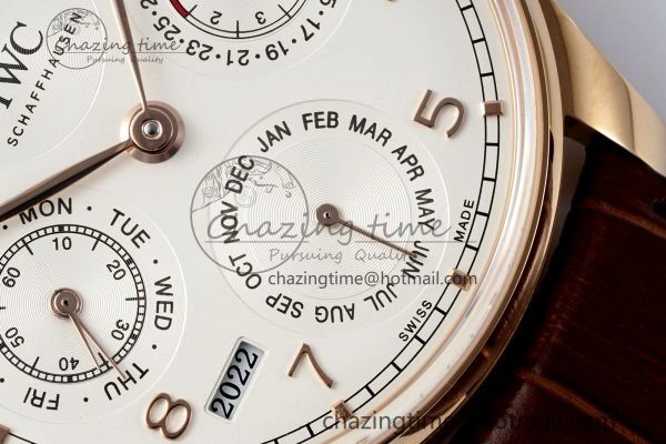 Portugieser Perpetual Calendar RG 5033 APSF 1:1 Best Edition White Dial on Brown Leather Strap A52610 Clone