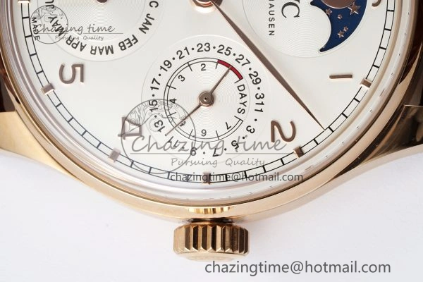 Portugieser Perpetual Calendar RG 5033 APSF 1:1 Best Edition White Dial on Brown Leather Strap A52610 Clone