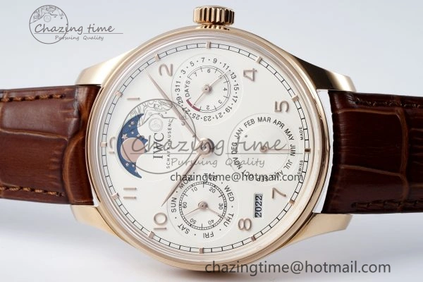 Portugieser Perpetual Calendar RG 5033 APSF 1:1 Best Edition White Dial on Brown Leather Strap A52610 Clone