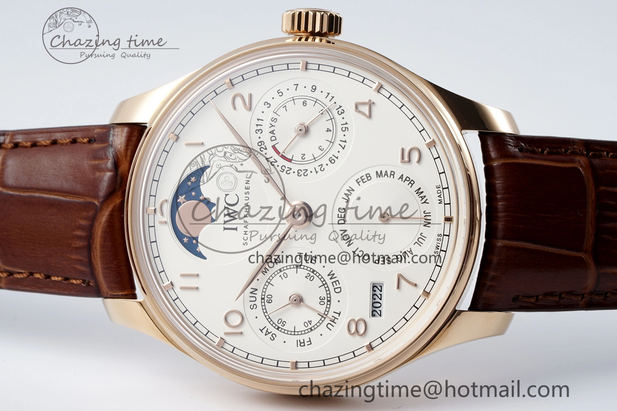 Portugieser Perpetual Calendar RG 5033 APSF 1:1 Best Edition White Dial on Brown Leather Strap A52610 Clone
