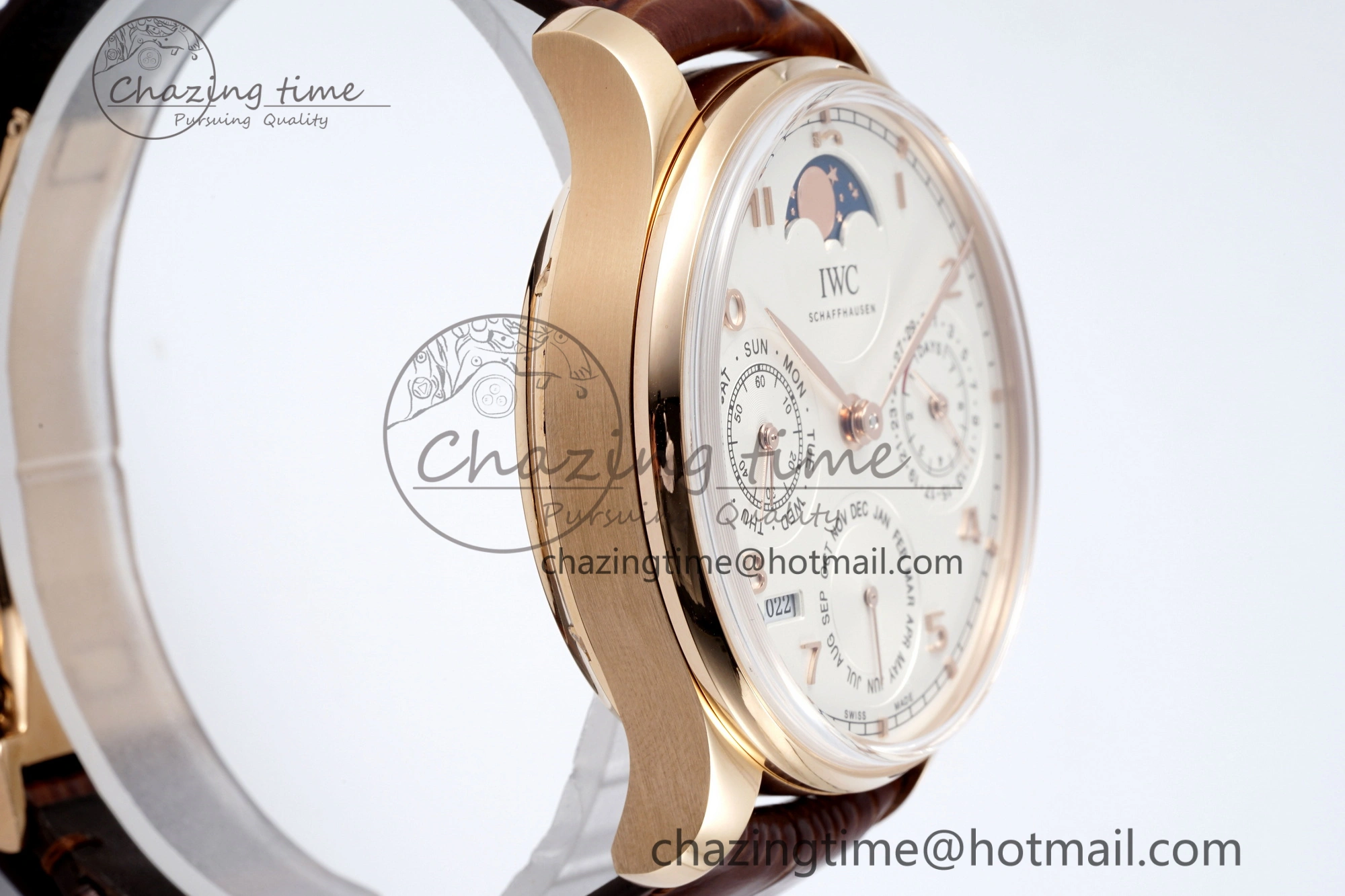 Portugieser Perpetual Calendar RG 5033 APSF 1:1 Best Edition White Dial on Brown Leather Strap A52610 Clone