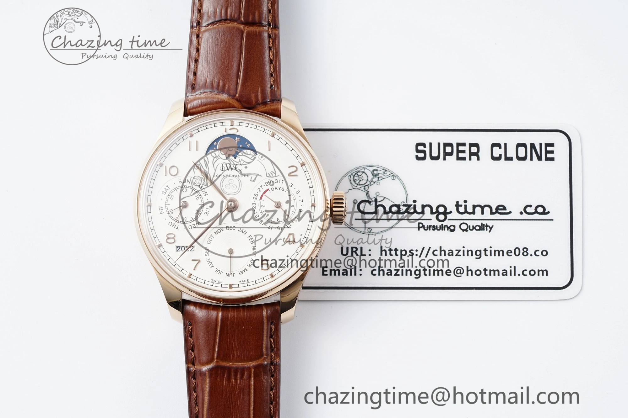 Portugieser Perpetual Calendar RG 5033 APSF 1:1 Best Edition White Dial on Brown Leather Strap A52610 Clone