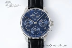 Portugieser Perpetual Calendar SS 5033 APSF 1:1 Best Edition Blue Dial on Black Leather Strap A52610 Clone