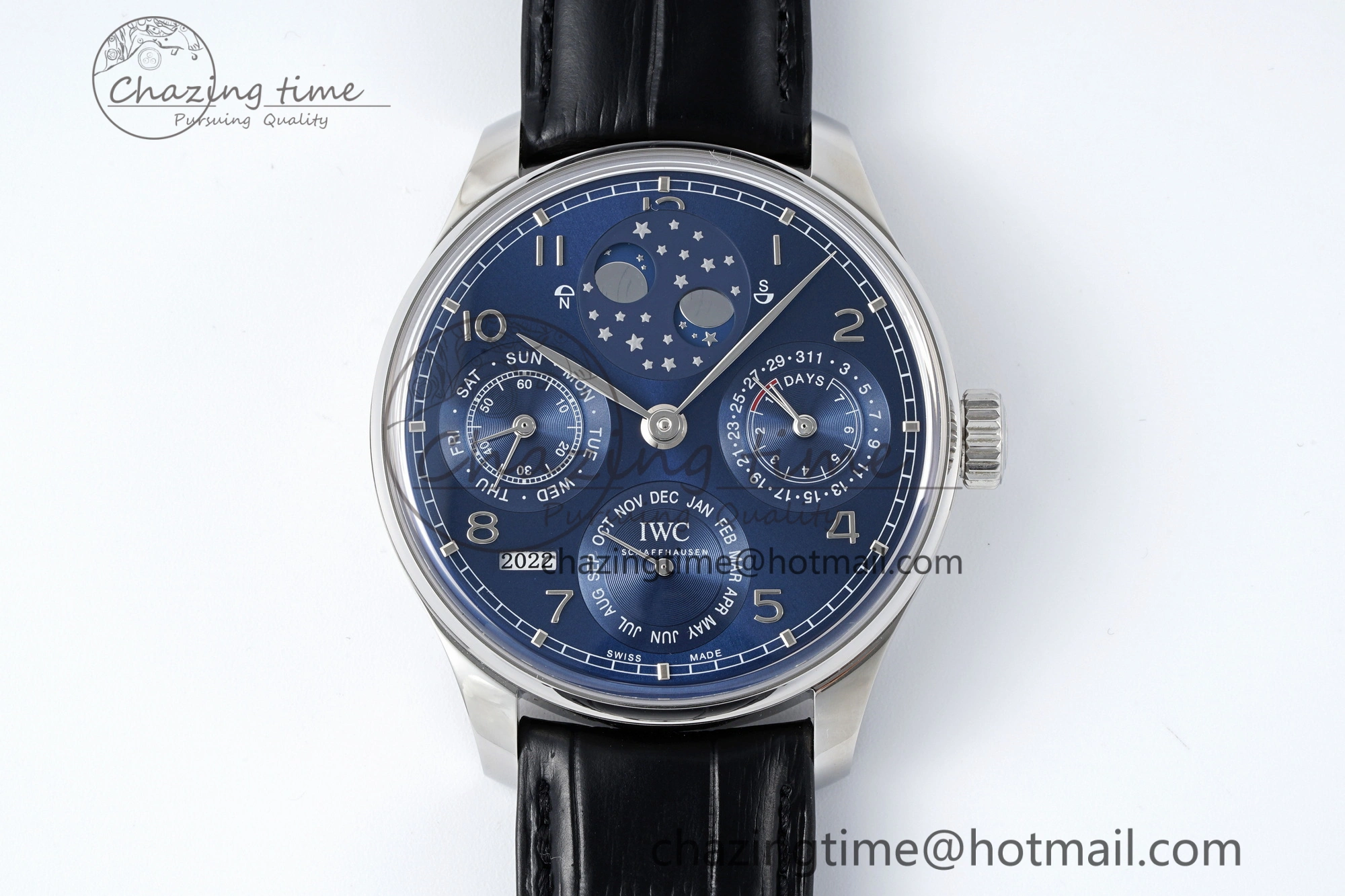 Portugieser Perpetual Calendar SS 5033 APSF 1:1 Best Edition Blue Dial on Black Leather Strap A52610 Clone