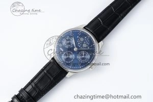 Portugieser Perpetual Calendar SS 5033 APSF 1:1 Best Edition Blue Dial on Black Leather Strap A52610 Clone