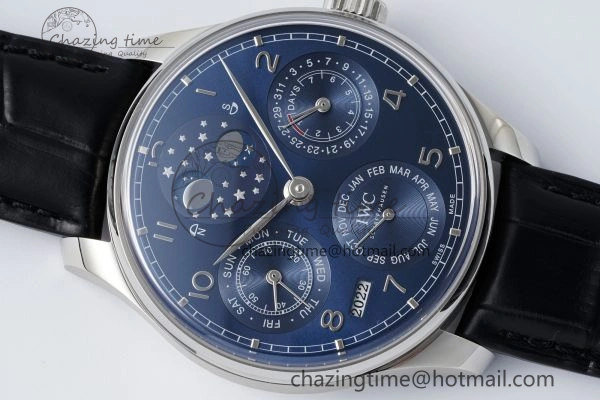Portugieser Perpetual Calendar SS 5033 APSF 1:1 Best Edition Blue Dial on Black Leather Strap A52610 Clone