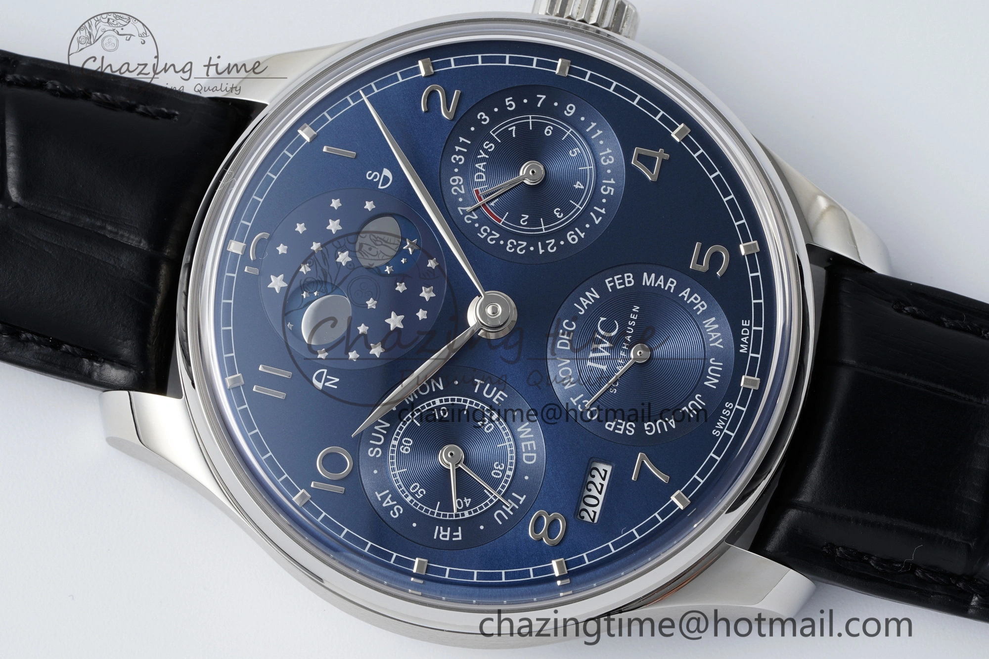 Portugieser Perpetual Calendar SS 5033 APSF 1:1 Best Edition Blue Dial on Black Leather Strap A52610 Clone