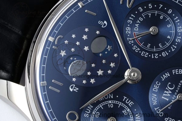 Portugieser Perpetual Calendar SS 5033 APSF 1:1 Best Edition Blue Dial on Black Leather Strap A52610 Clone