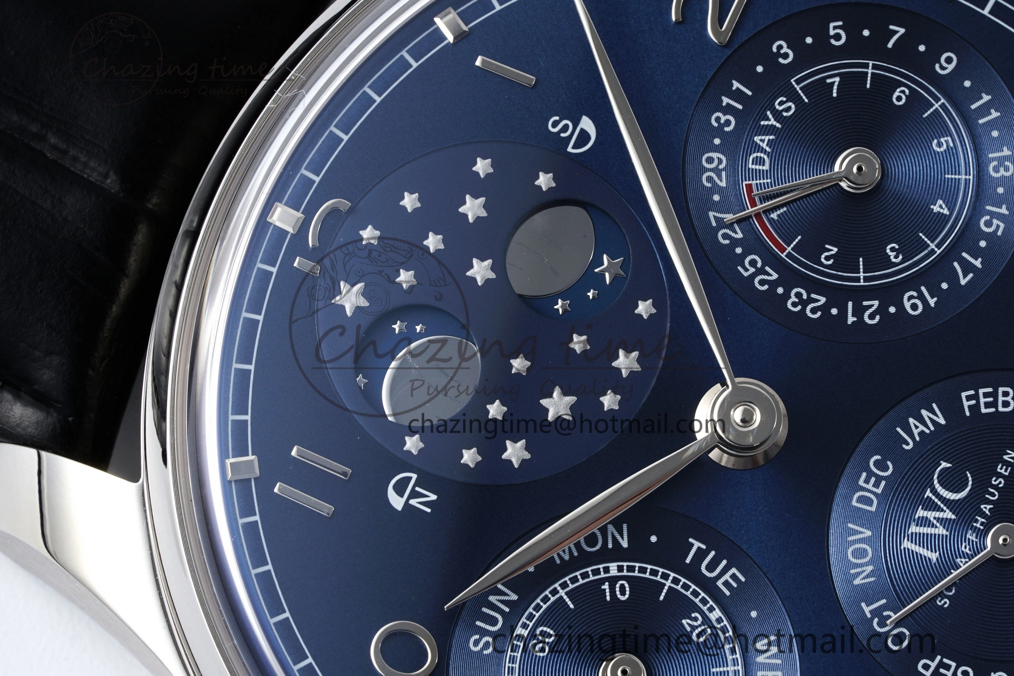 Portugieser Perpetual Calendar SS 5033 APSF 1:1 Best Edition Blue Dial on Black Leather Strap A52610 Clone
