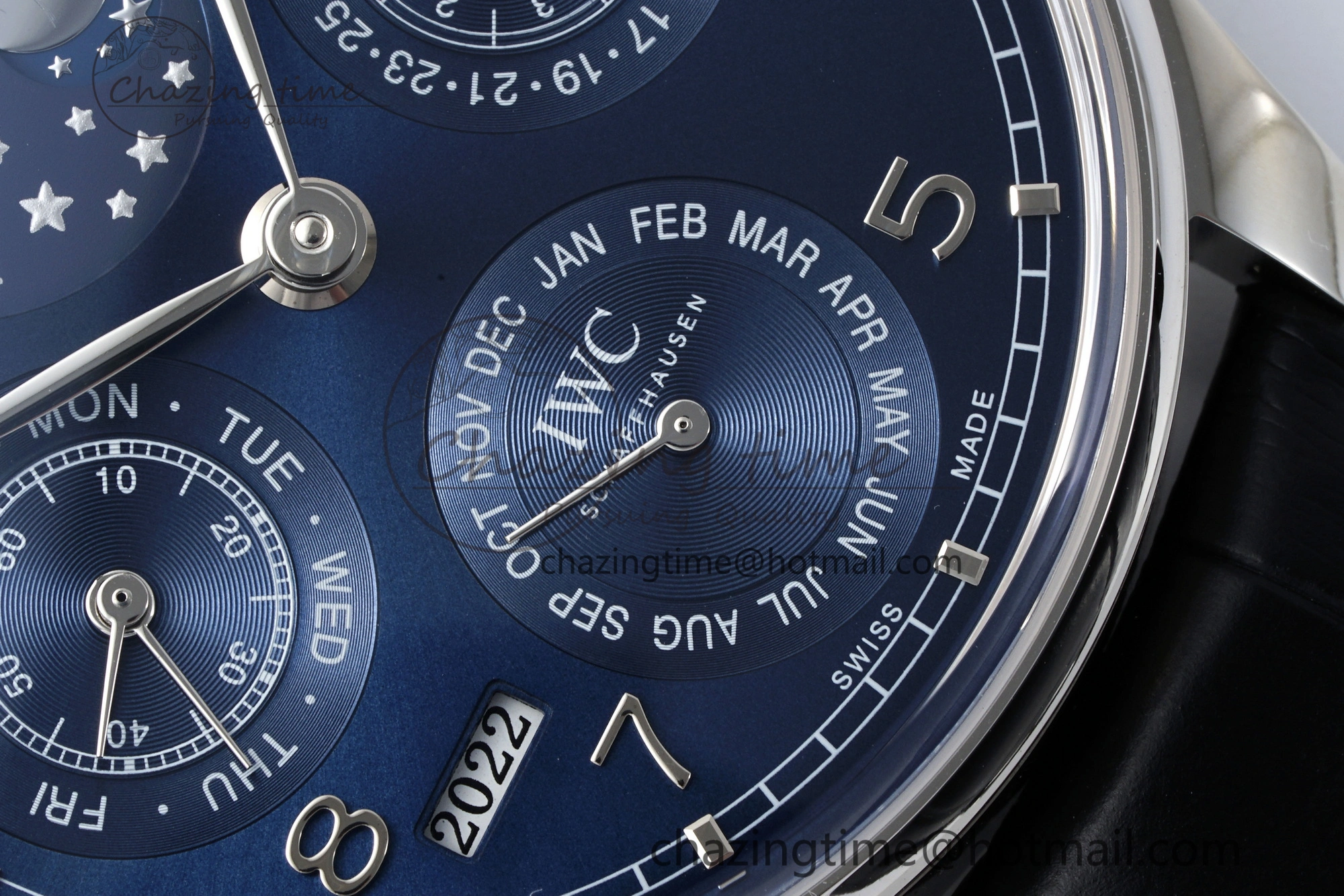 Portugieser Perpetual Calendar SS 5033 APSF 1:1 Best Edition Blue Dial on Black Leather Strap A52610 Clone