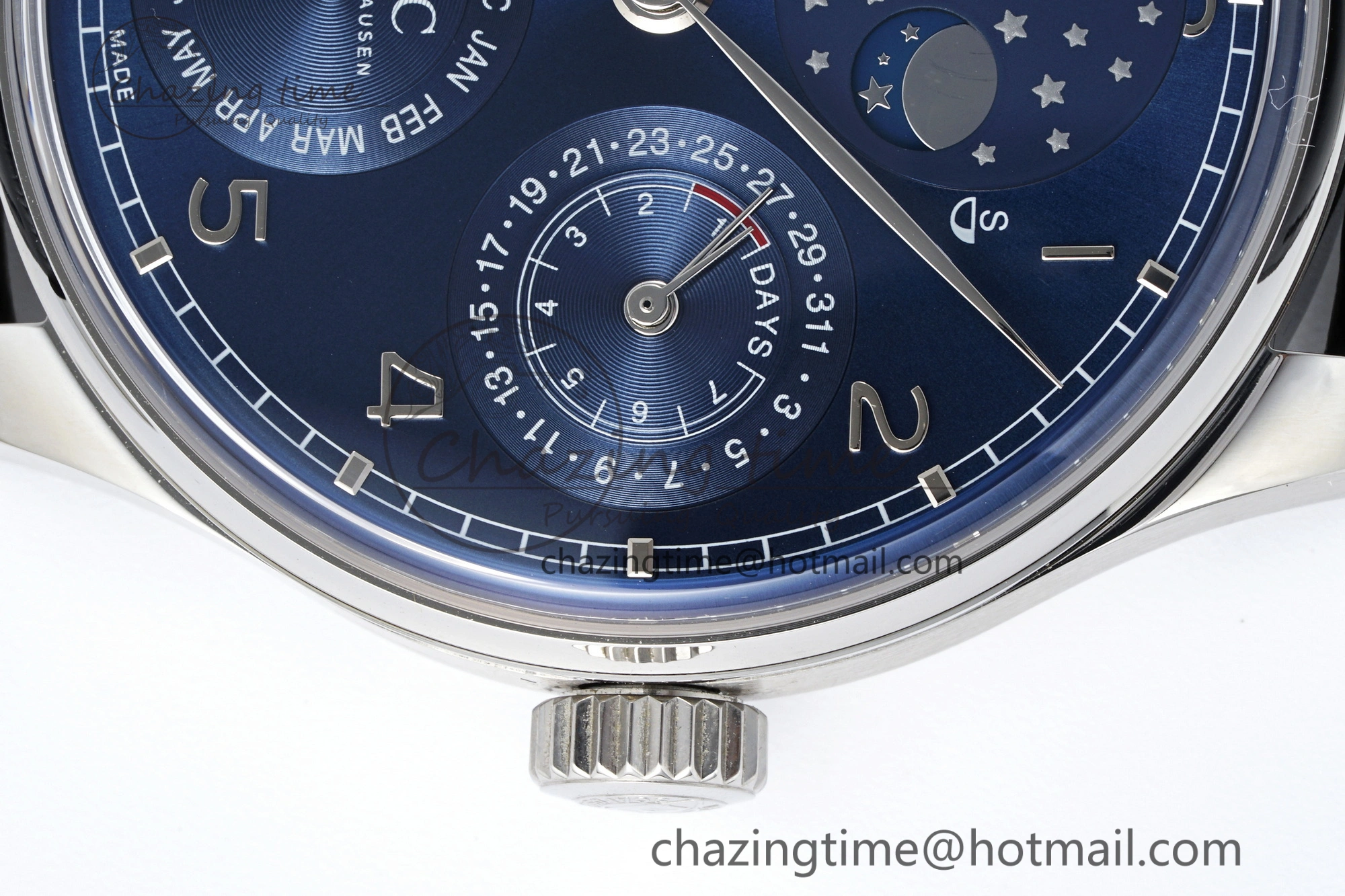 Portugieser Perpetual Calendar SS 5033 APSF 1:1 Best Edition Blue Dial on Black Leather Strap A52610 Clone