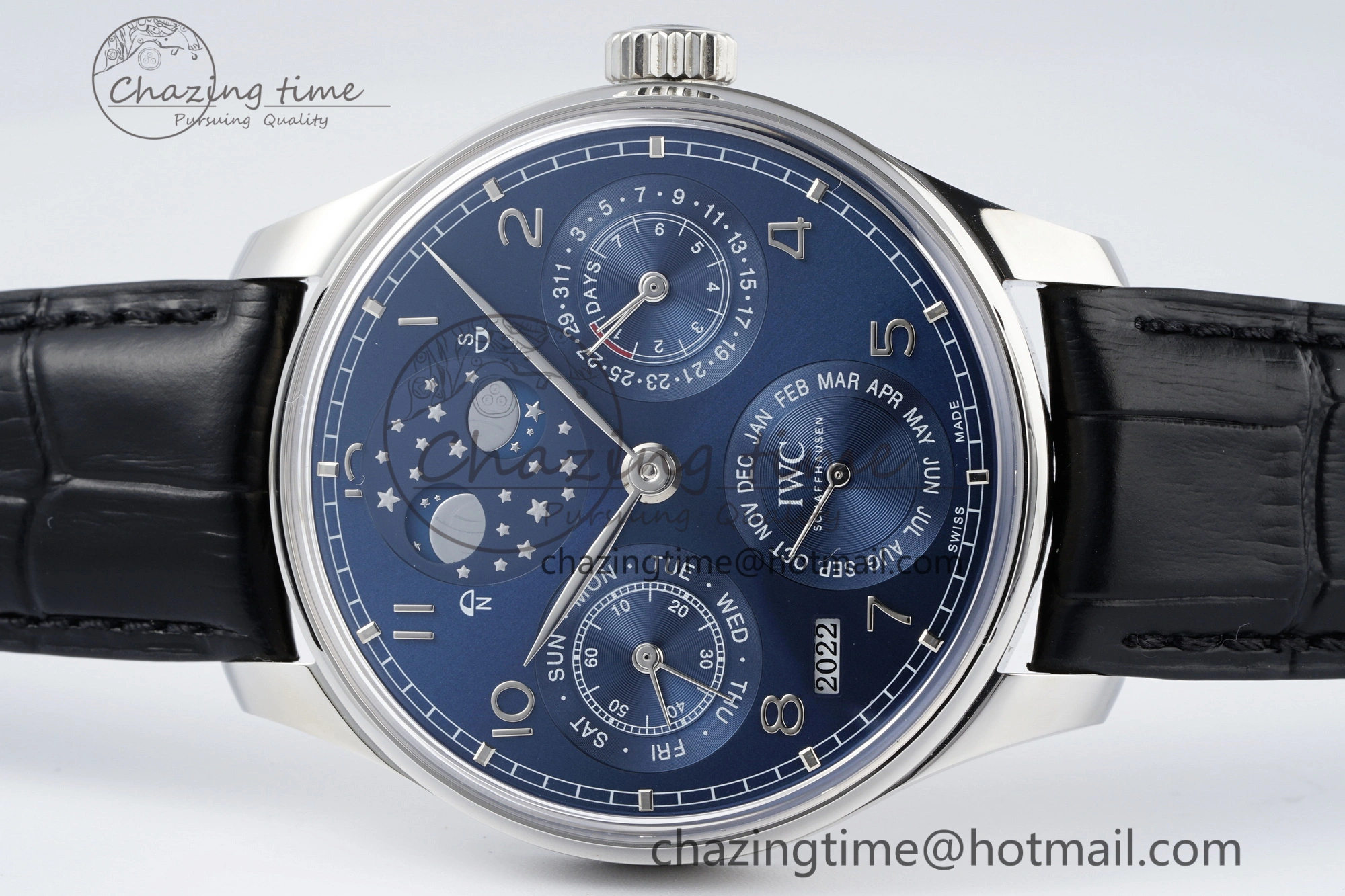 Portugieser Perpetual Calendar SS 5033 APSF 1:1 Best Edition Blue Dial on Black Leather Strap A52610 Clone