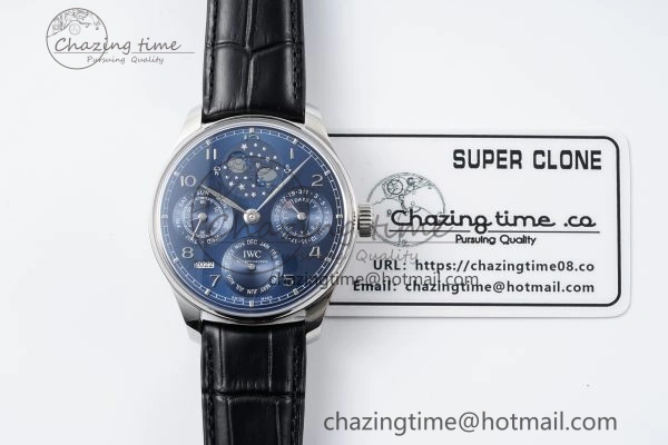 Portugieser Perpetual Calendar SS 5033 APSF 1:1 Best Edition Blue Dial on Black Leather Strap A52610 Clone