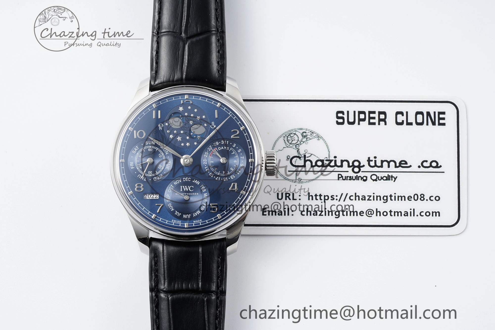 Portugieser Perpetual Calendar SS 5033 APSF 1:1 Best Edition Blue Dial on Black Leather Strap A52610 Clone
