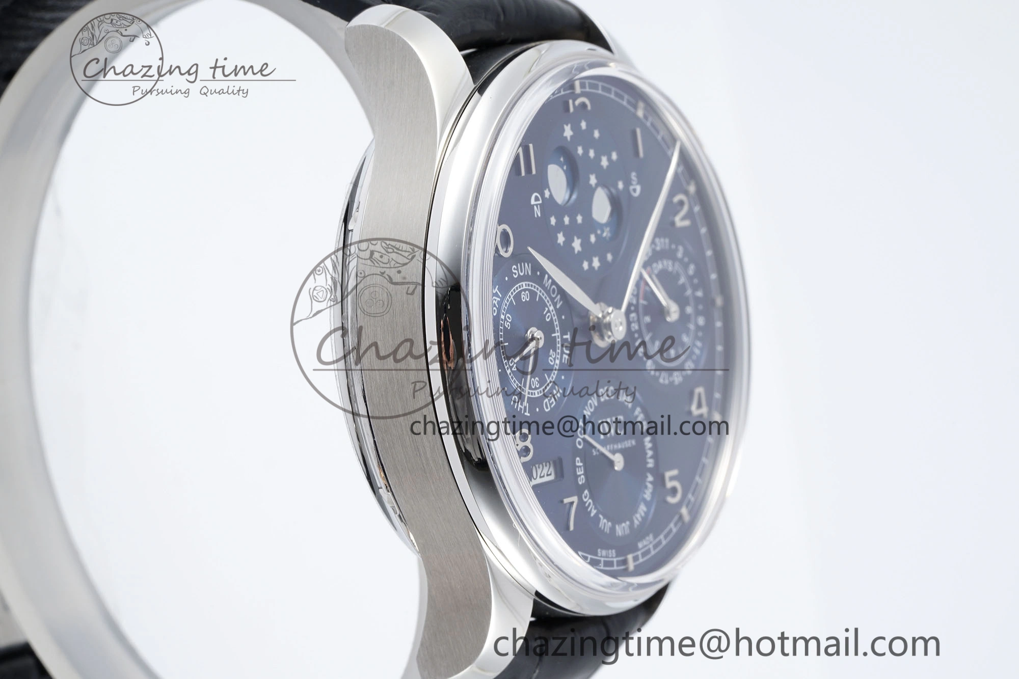Portugieser Perpetual Calendar SS 5033 APSF 1:1 Best Edition Blue Dial on Black Leather Strap A52610 Clone