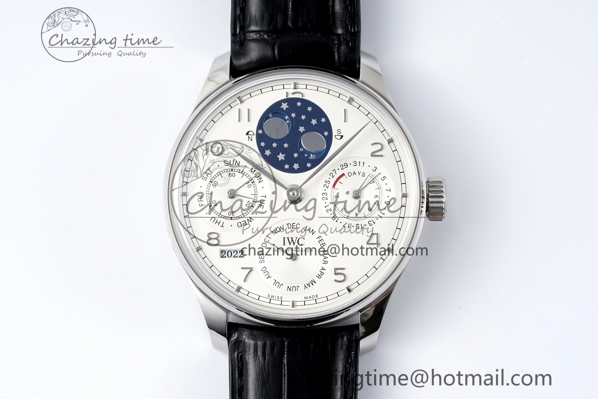 Portugieser Perpetual Calendar SS 5033 APSF 1:1 Best Edition White Dial on Black Leather Strap A52610 Clone