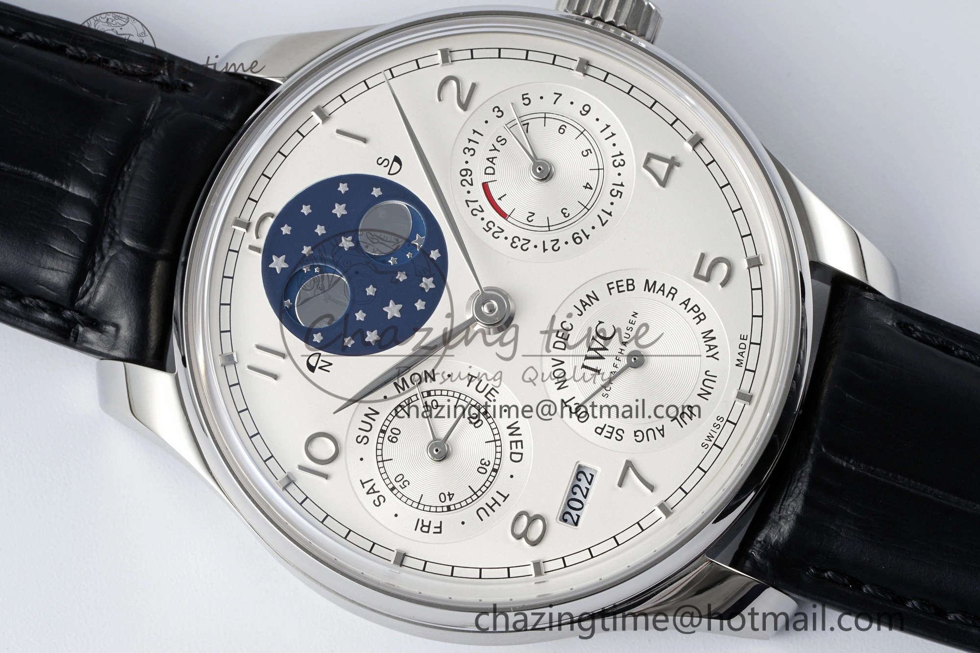 Portugieser Perpetual Calendar SS 5033 APSF 1:1 Best Edition White Dial on Black Leather Strap A52610 Clone