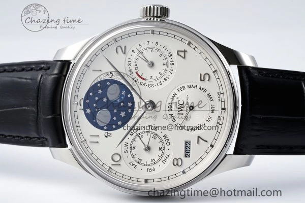 Portugieser Perpetual Calendar SS 5033 APSF 1:1 Best Edition White Dial on Black Leather Strap A52610 Clone