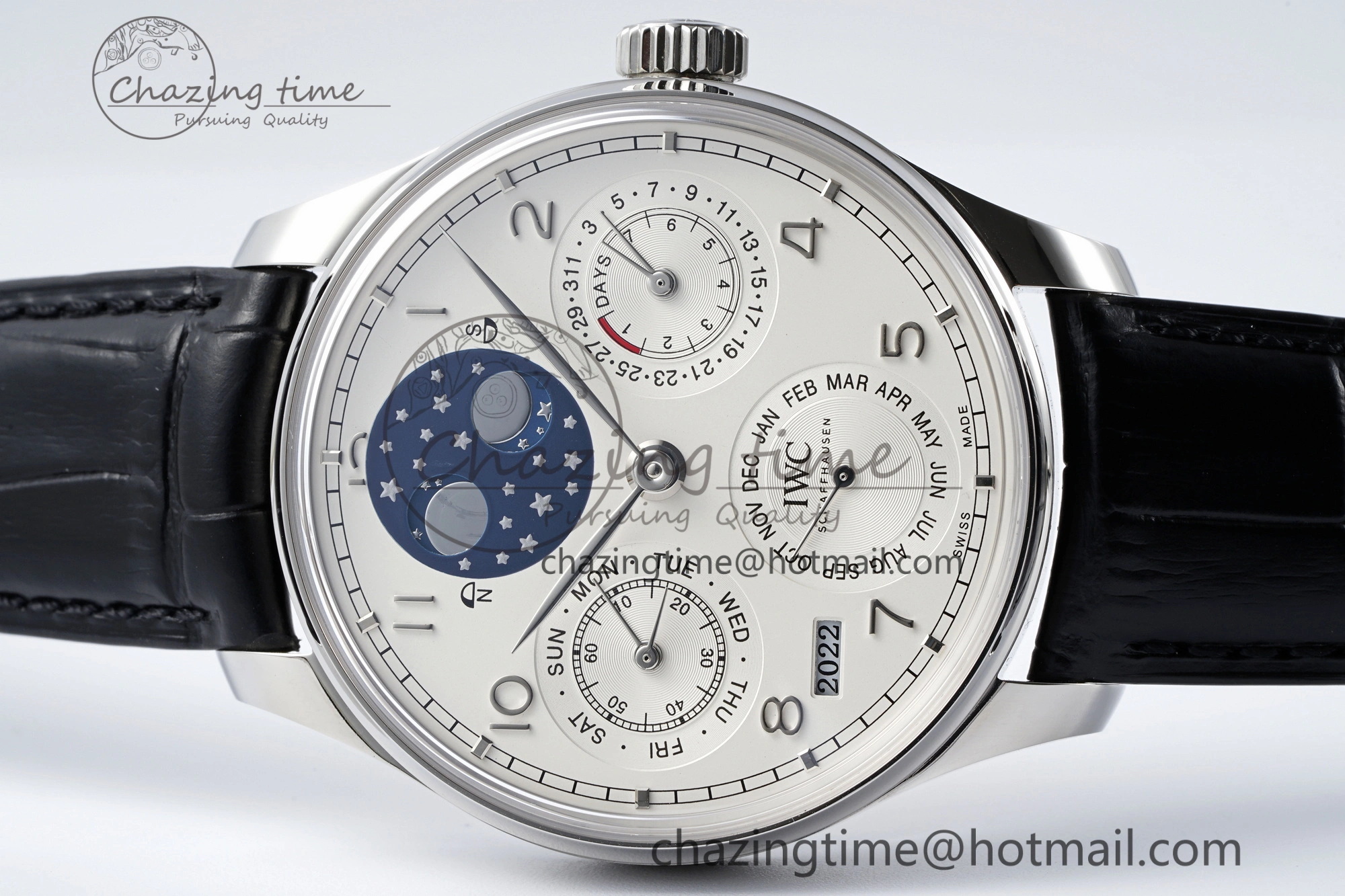 Portugieser Perpetual Calendar SS 5033 APSF 1:1 Best Edition White Dial on Black Leather Strap A52610 Clone
