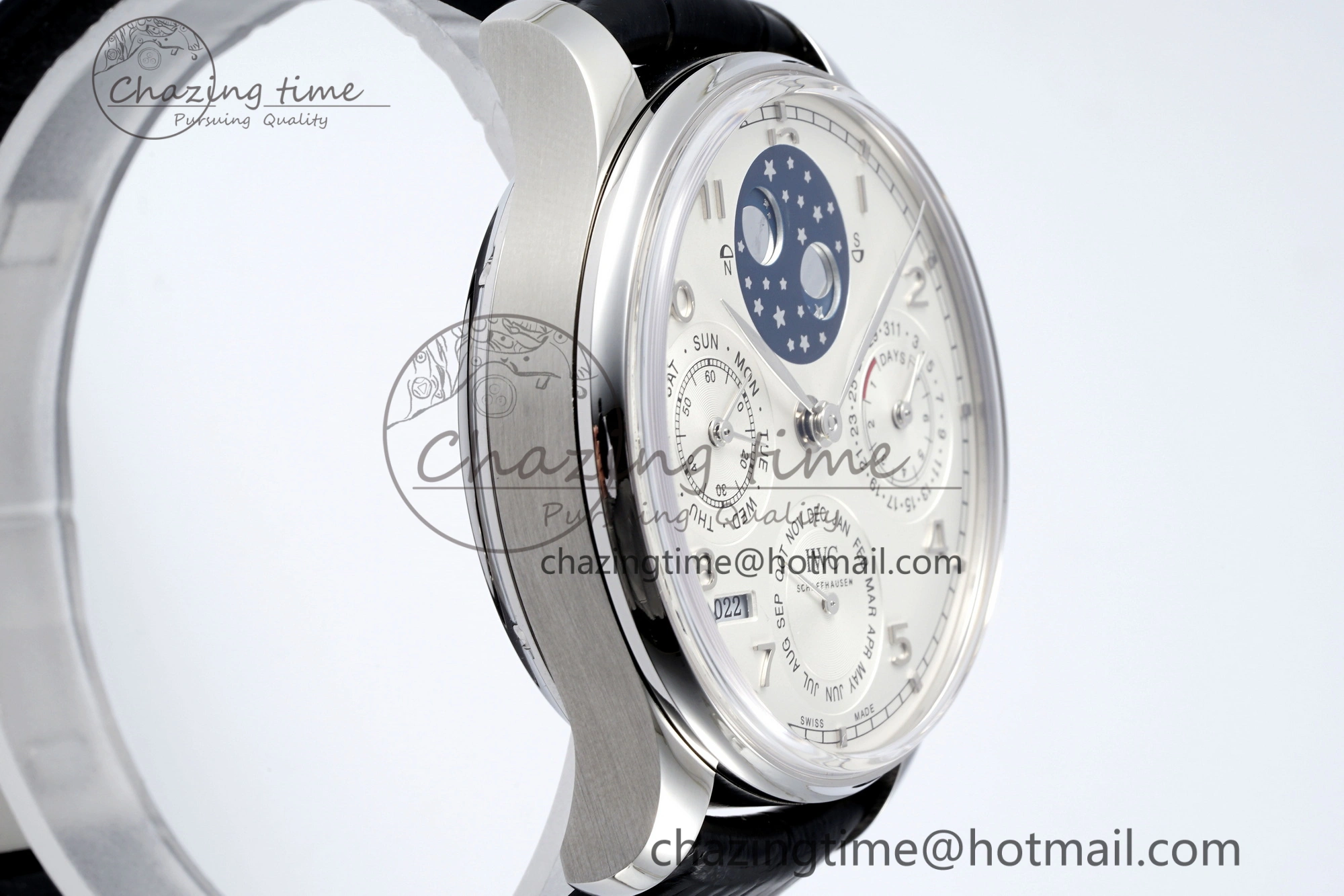 Portugieser Perpetual Calendar SS 5033 APSF 1:1 Best Edition White Dial on Black Leather Strap A52610 Clone