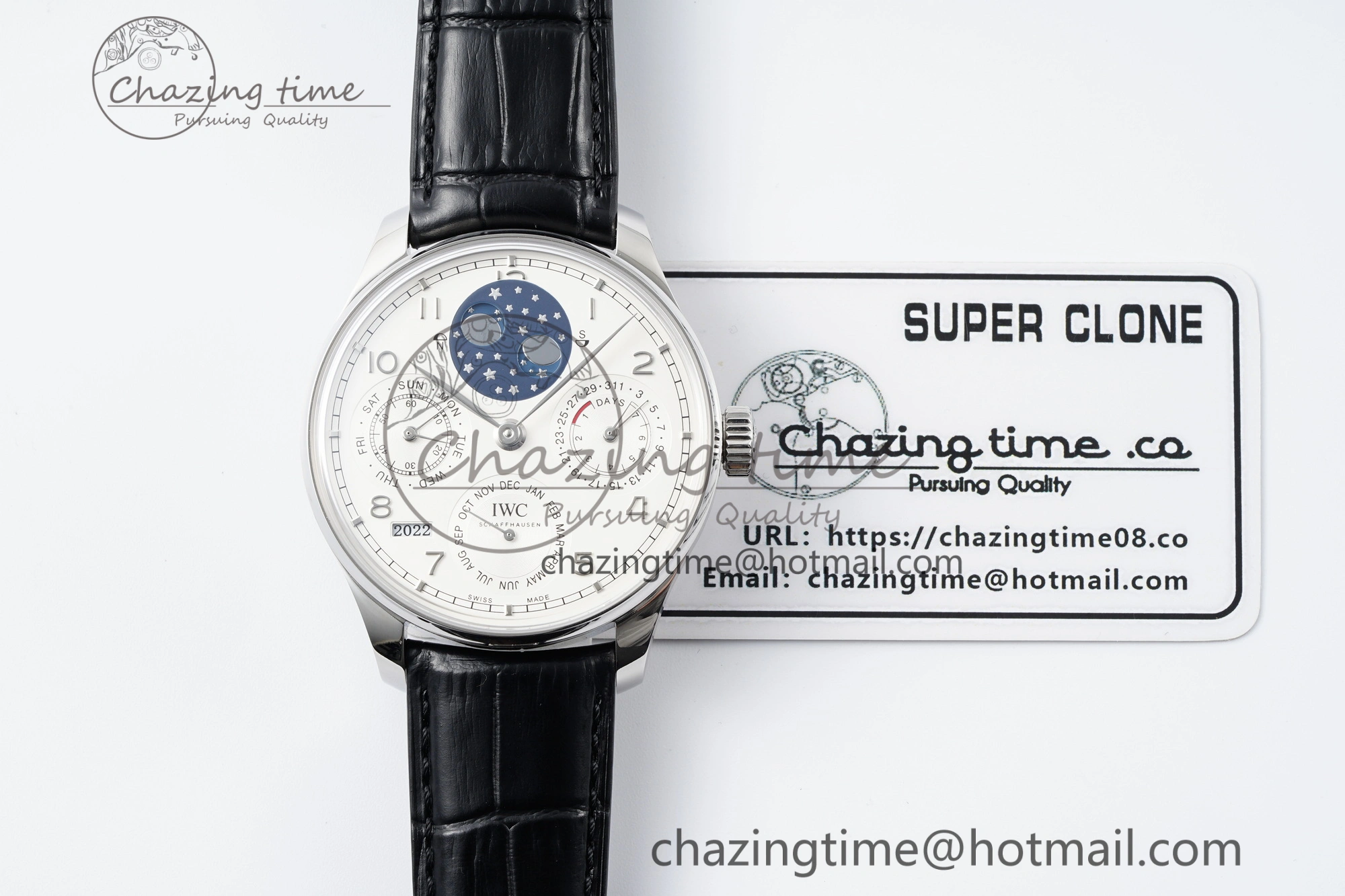 Portugieser Perpetual Calendar SS 5033 APSF 1:1 Best Edition White Dial on Black Leather Strap A52610 Clone