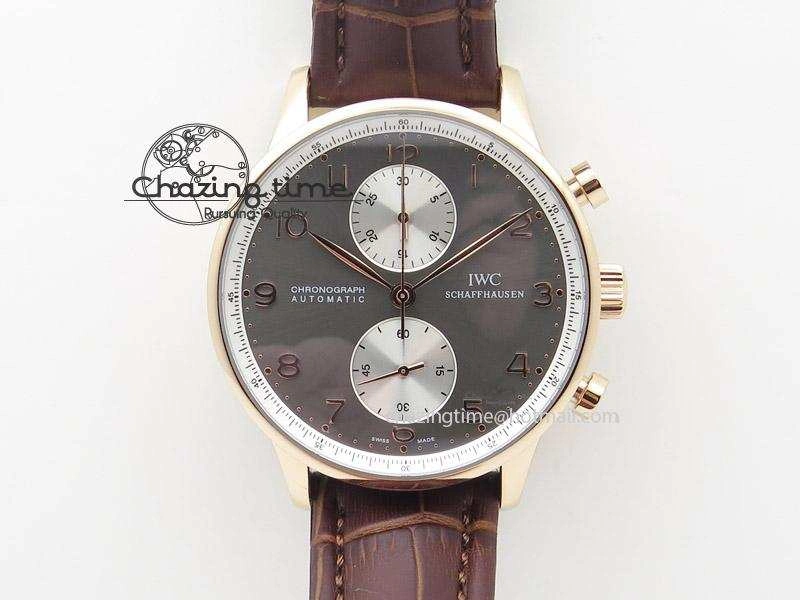 Portuguese 40mm Chrono RG Gray Dial Sliver Subdial on Leather Strap A7750