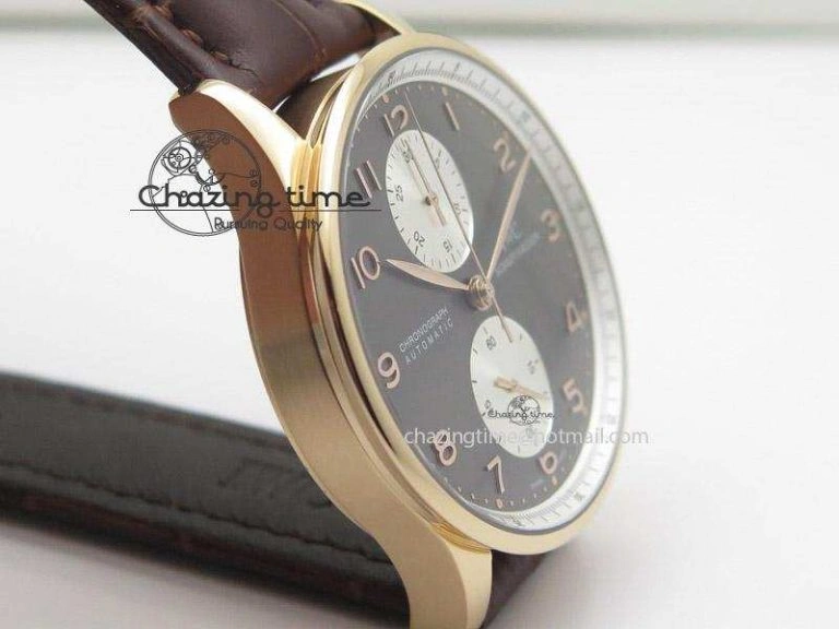 Portuguese 40mm Chrono RG Gray Dial Sliver Subdial on Leather Strap A7750