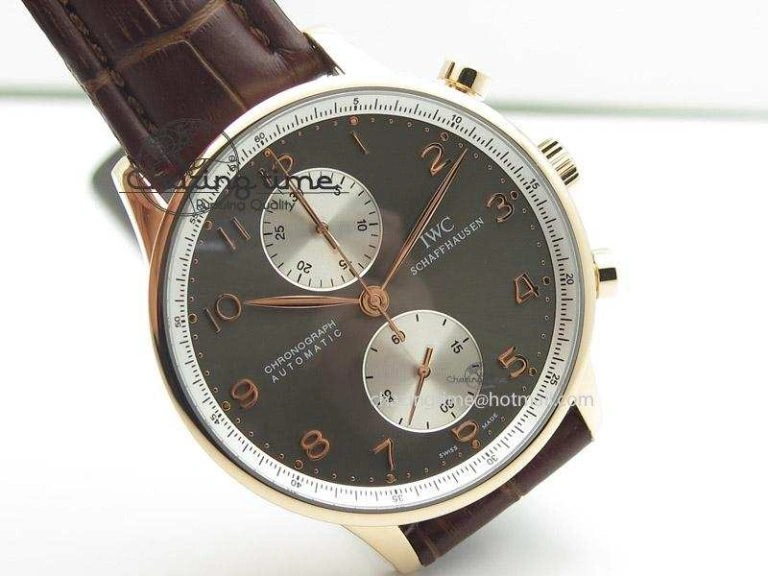 Portuguese 40mm Chrono RG Gray Dial Sliver Subdial on Leather Strap A7750