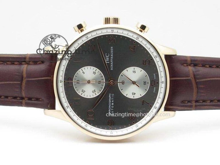 Portuguese 40mm Chrono RG Gray Dial Sliver Subdial on Leather Strap A7750
