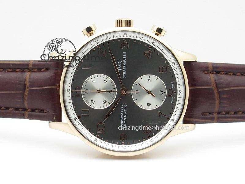 Portuguese 40mm Chrono RG Gray Dial Sliver Subdial on Leather Strap A7750
