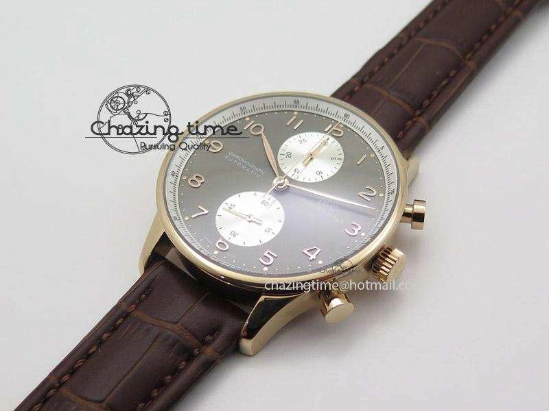 Portuguese 40mm Chrono RG Gray Dial Sliver Subdial on Leather Strap A7750